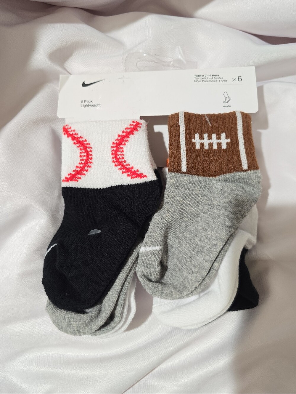 NWT Nike Toddler 2-4 Yrs 6 Pack Lightweight Ankle Sports Theme Socks Multicolor